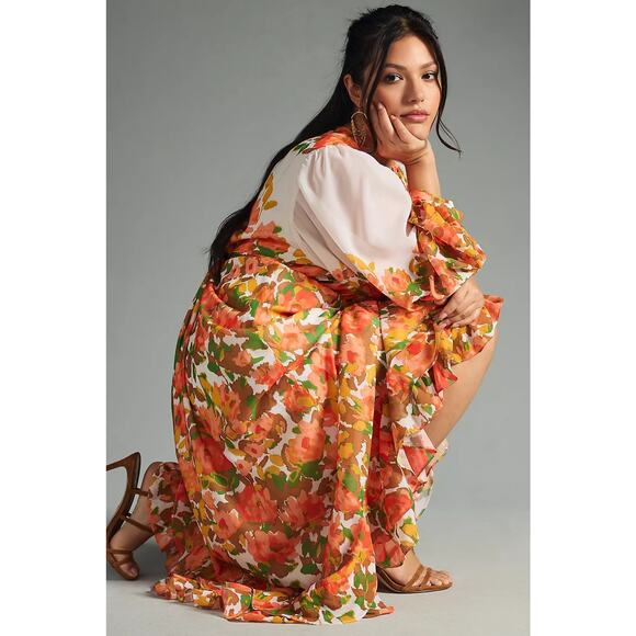 Anthropologie Vineet Bahl Floral Long-Sleeve Tiered Midi Maxi Dress - Picture 2 of 13
